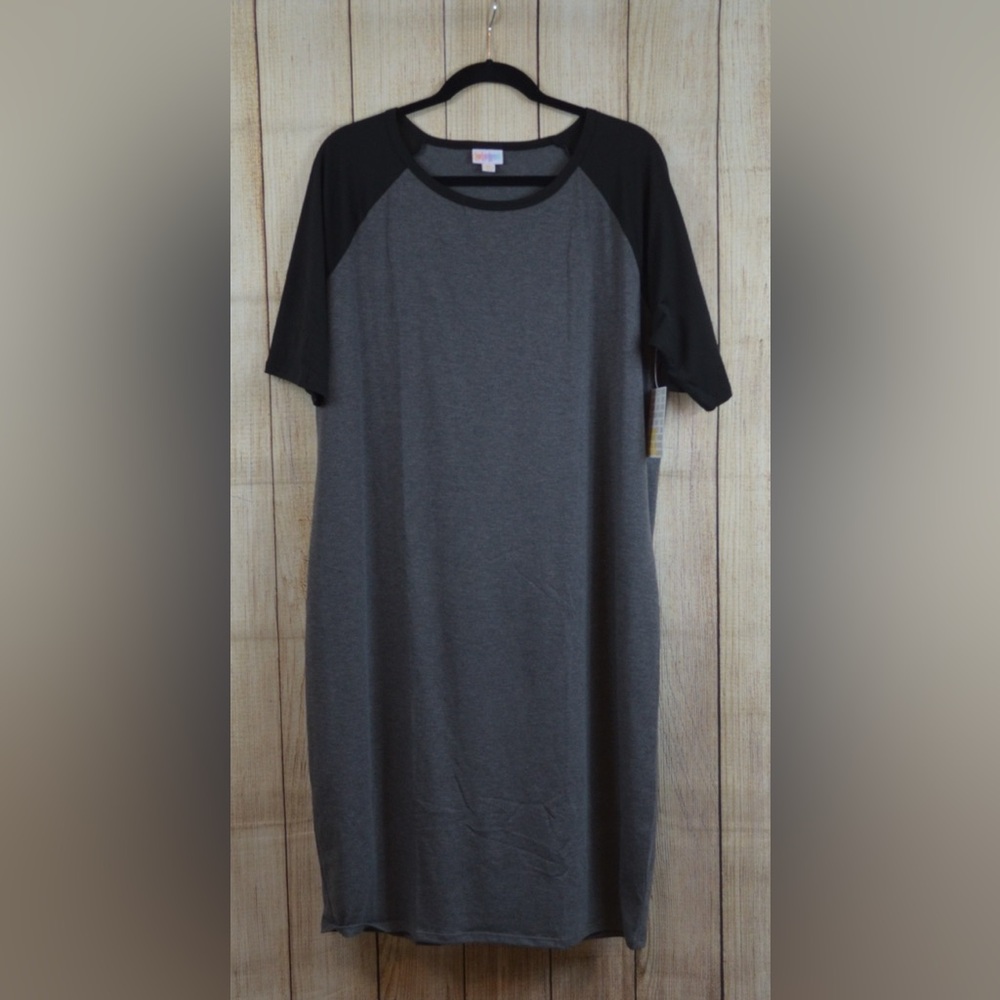 LuLaRoe Julia Gray and Black Midi Dress